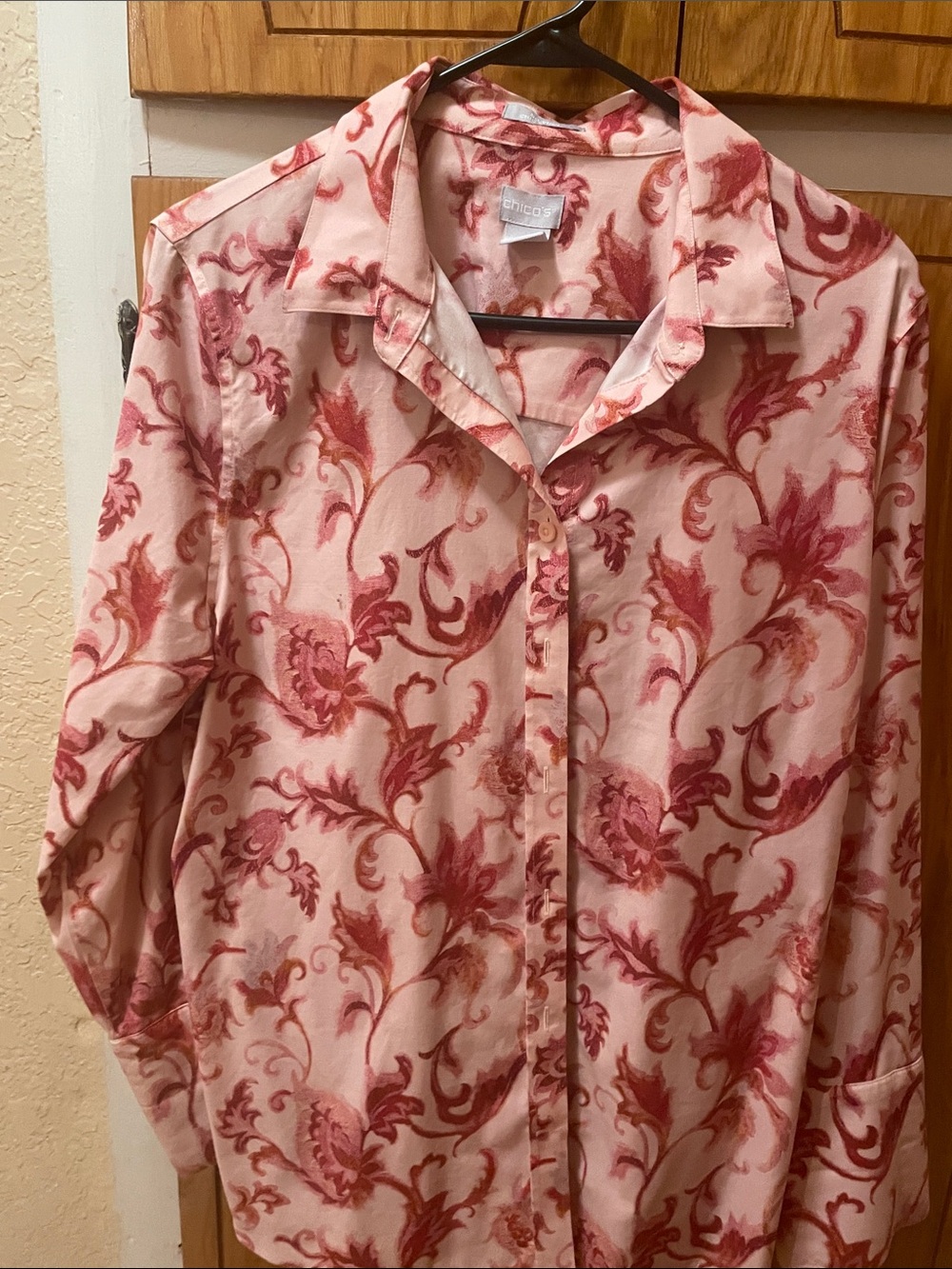 Chico's Rose and Coral Floral Button-Down Shirt